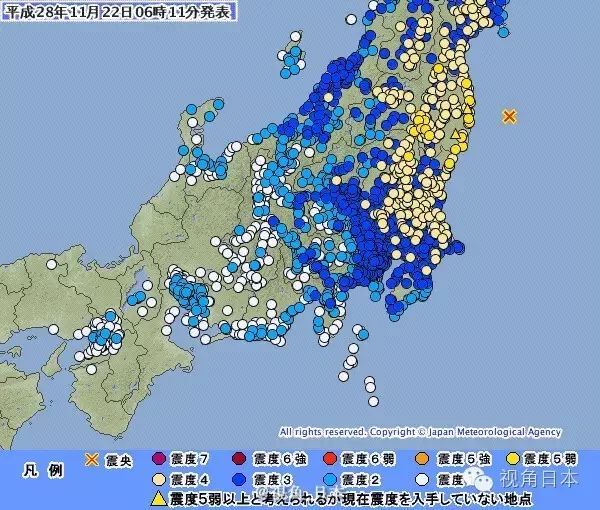 福岛,茨城,栃木县最大震度5弱,东京都最大震度3.图片