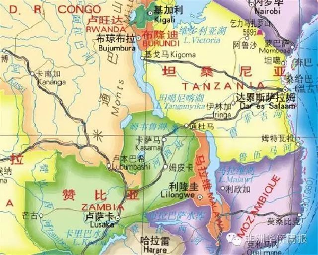坦桑尼亚和赞比亚的地理位置