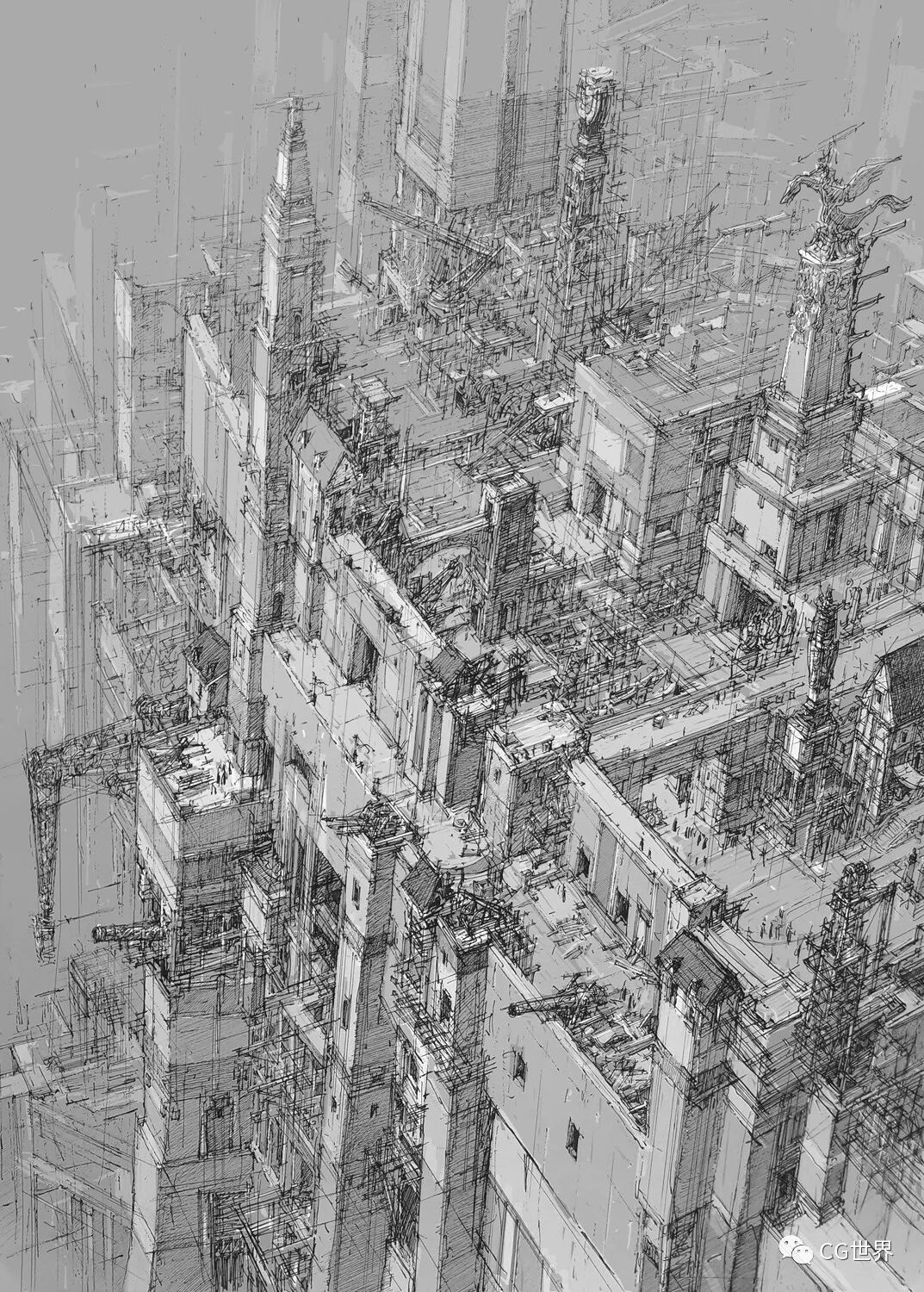 场景插画线稿 韩国画师paperblue朴在哲作品欣赏