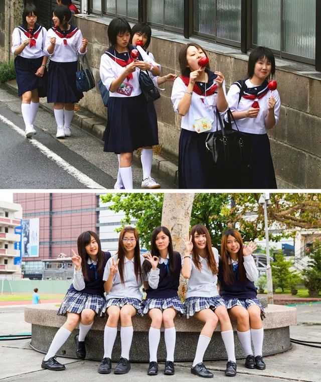 日本女生的校服"水手服"可以说是相当出名啦,就连大冬天,妹纸们也会光