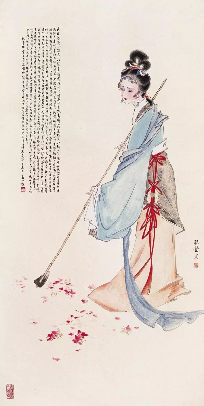 耿莹写《黛玉葬花》.