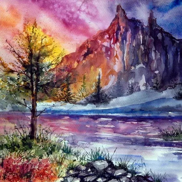 她创作了各种各样的自然景观水彩画 每一件作品都色彩鲜明 让原本荒凉