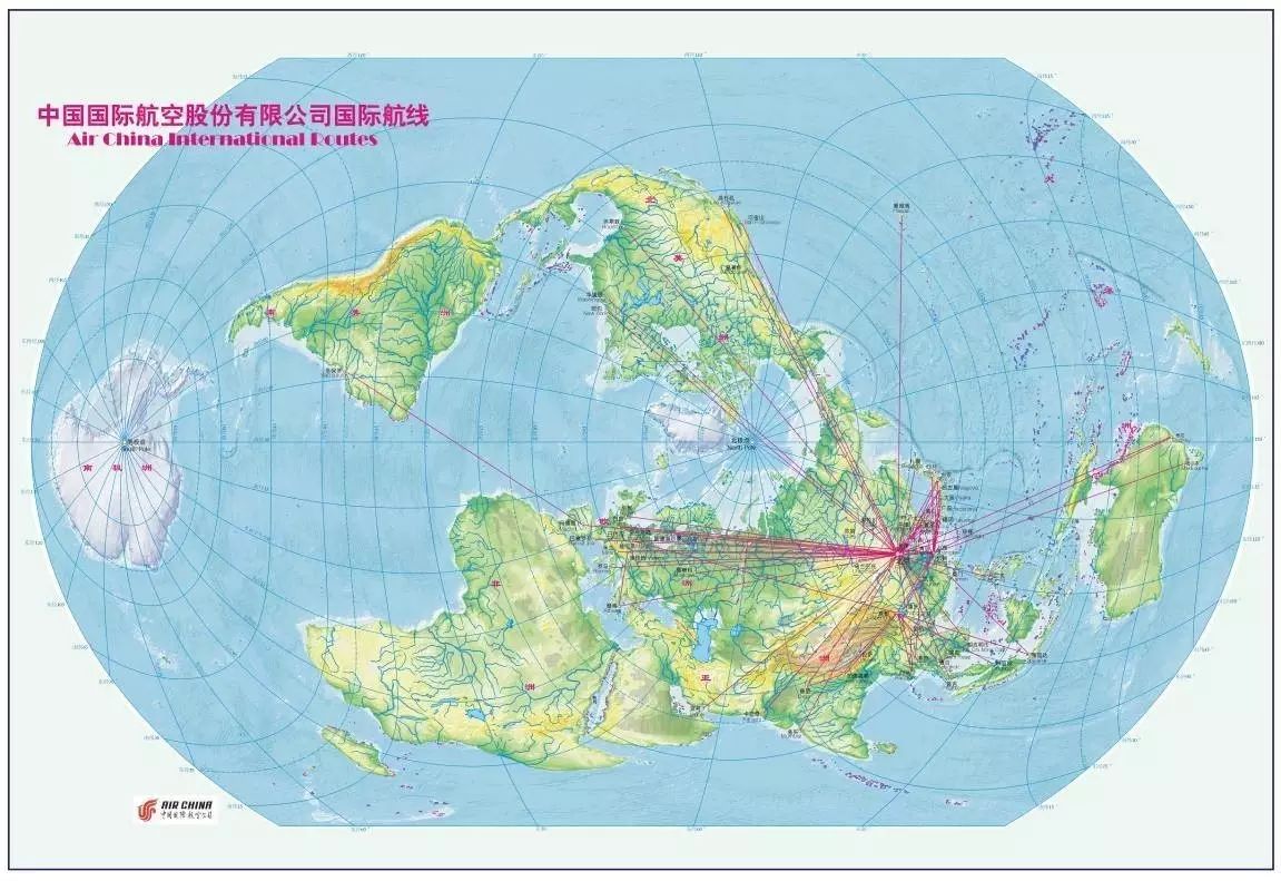 国航国际航线在新编世界地图上的表示