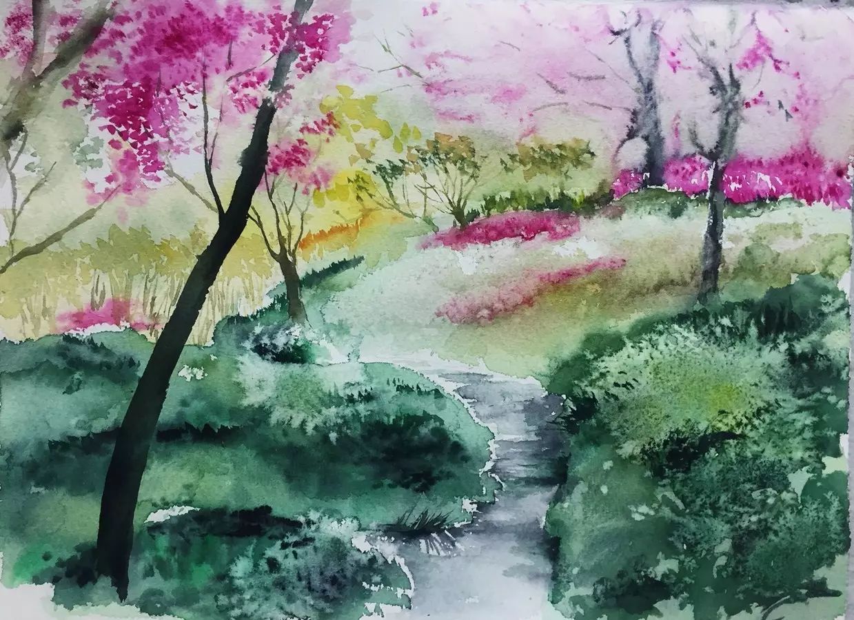 十里桃林 水彩湿画法|一起绘