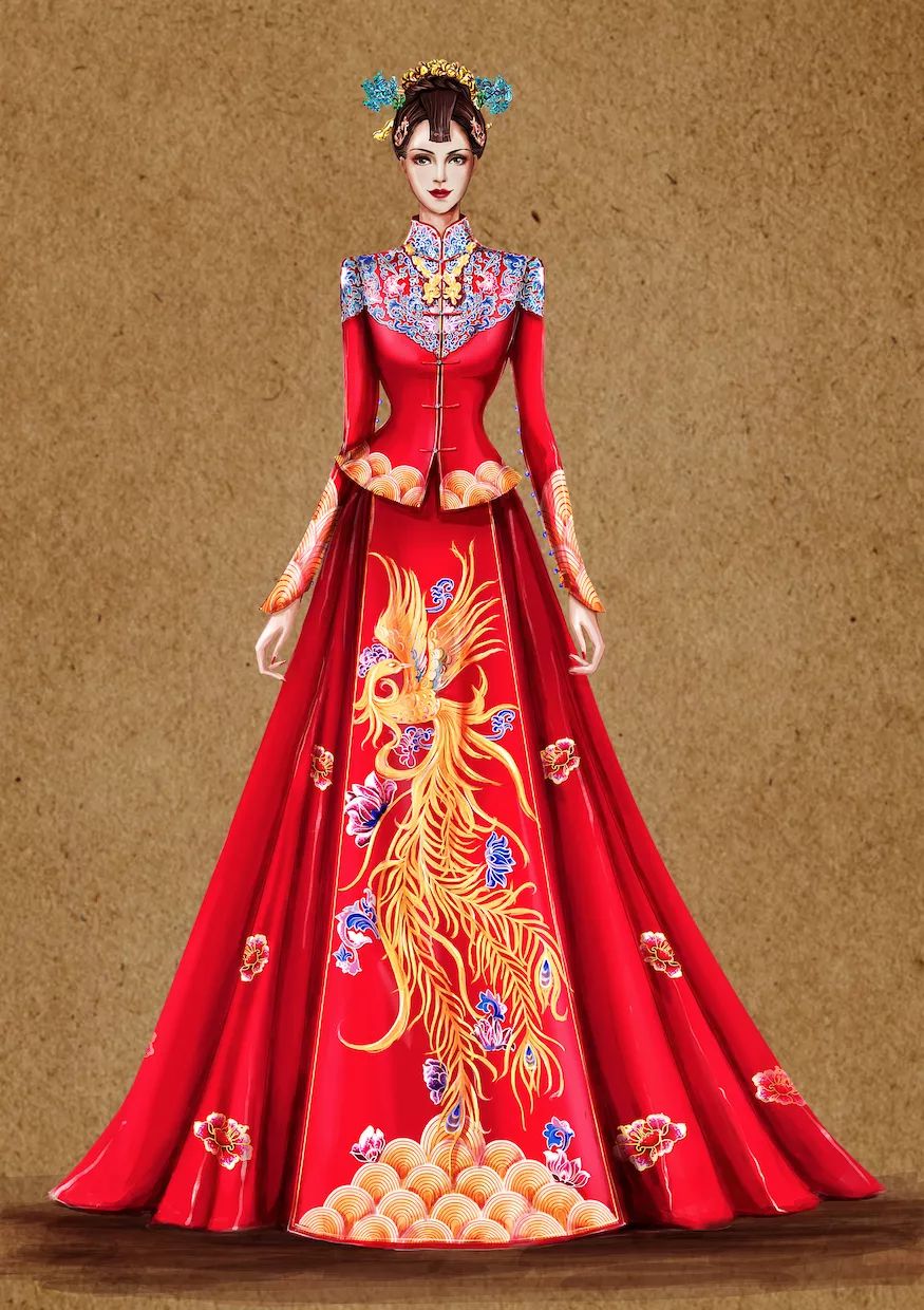 【服装设计图——时装效果图】中式婚礼礼服与西式礼服