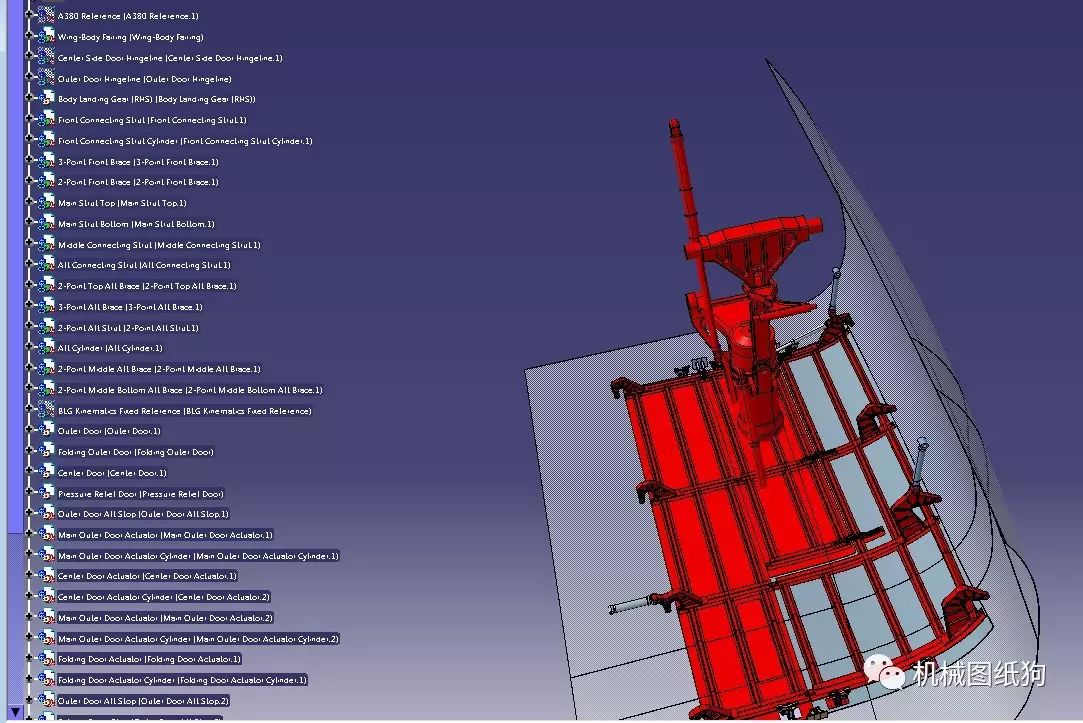 【飞行模型】a380飞机主起落架舱门3d模型图纸 catia v5 r21设计