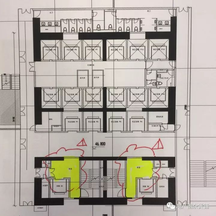 1)中高区由于电梯的退出,面积无法转化为办公出租面积,这是大核心筒