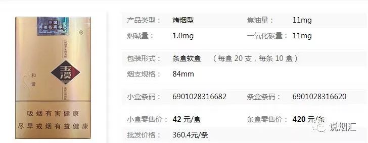 玉溪软和谐香烟价格一览表