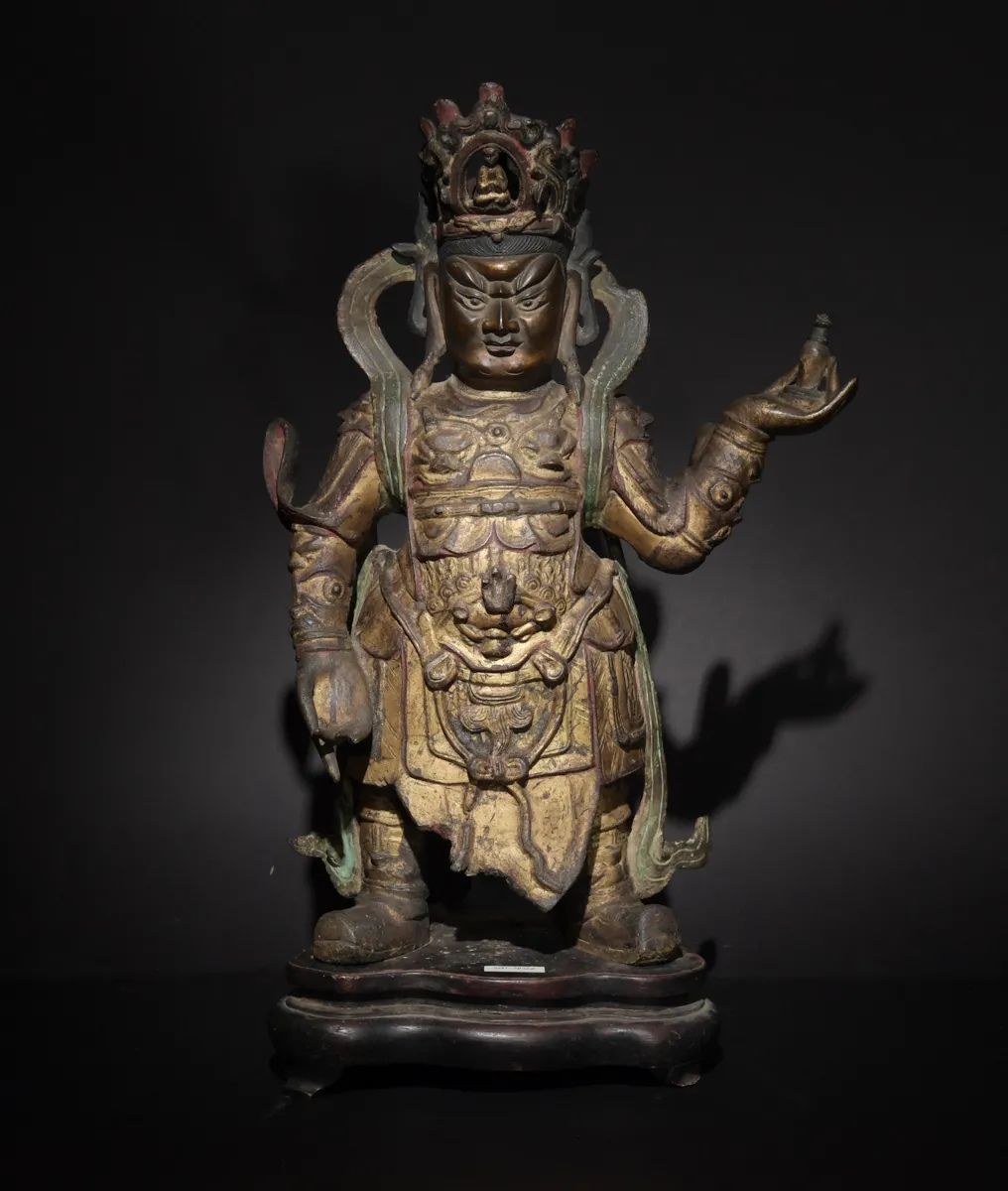 明代 铜天王像chinese bronze statue of a guardian, ming dynasty