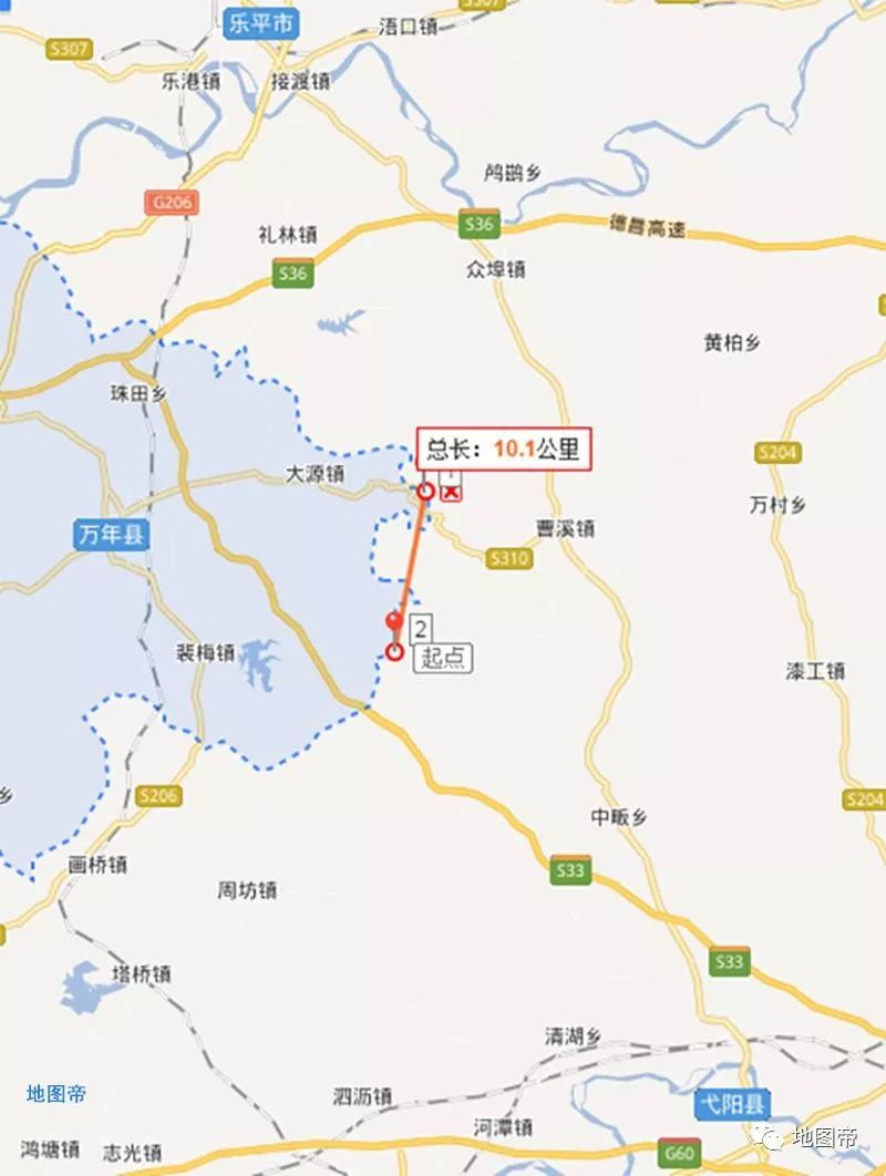 仅看一下鄱阳县城与上饶市区以及周边其他市区的之间的直线距离,就很图片
