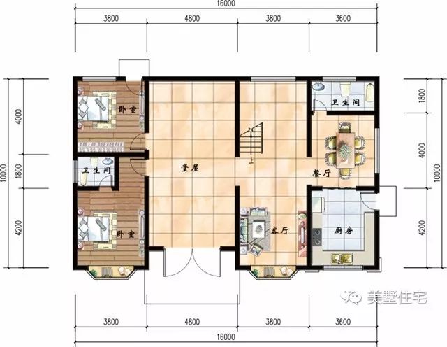 16x10米三层农村自建房,落地窗老虎窗还有后门