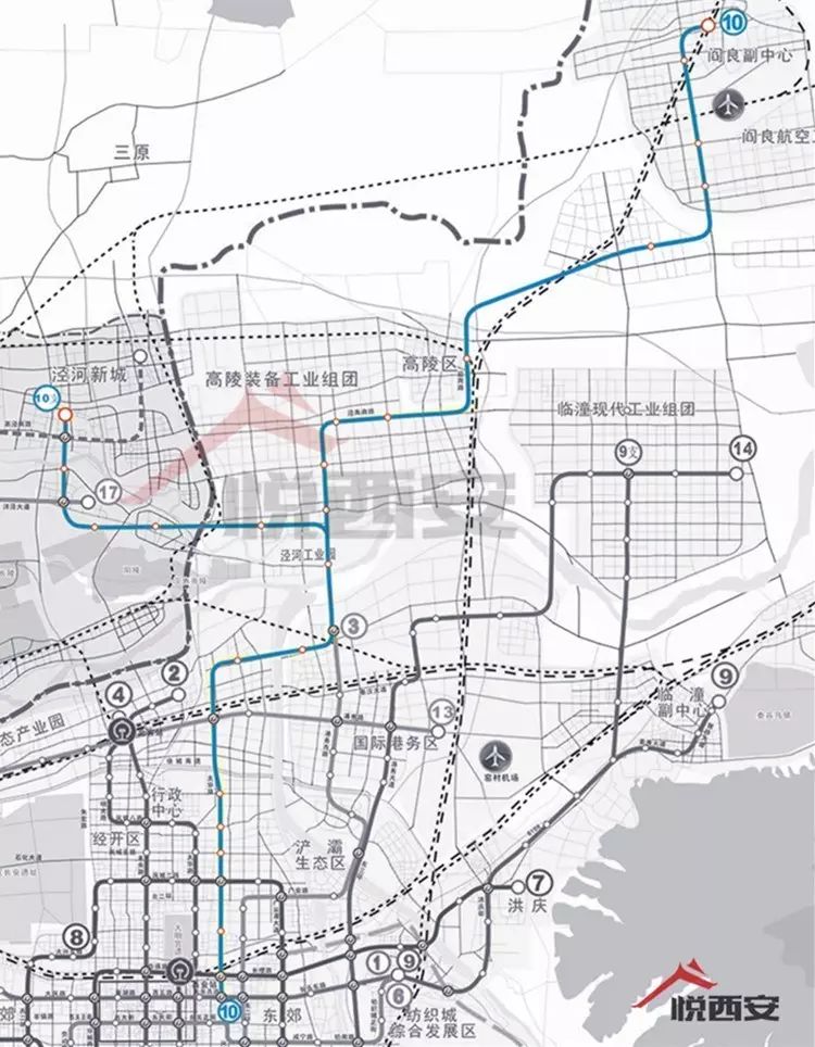 均为地下站;支线6座 连接丨经九路-泾河工业园-高陵-(阎良,泾河新城)