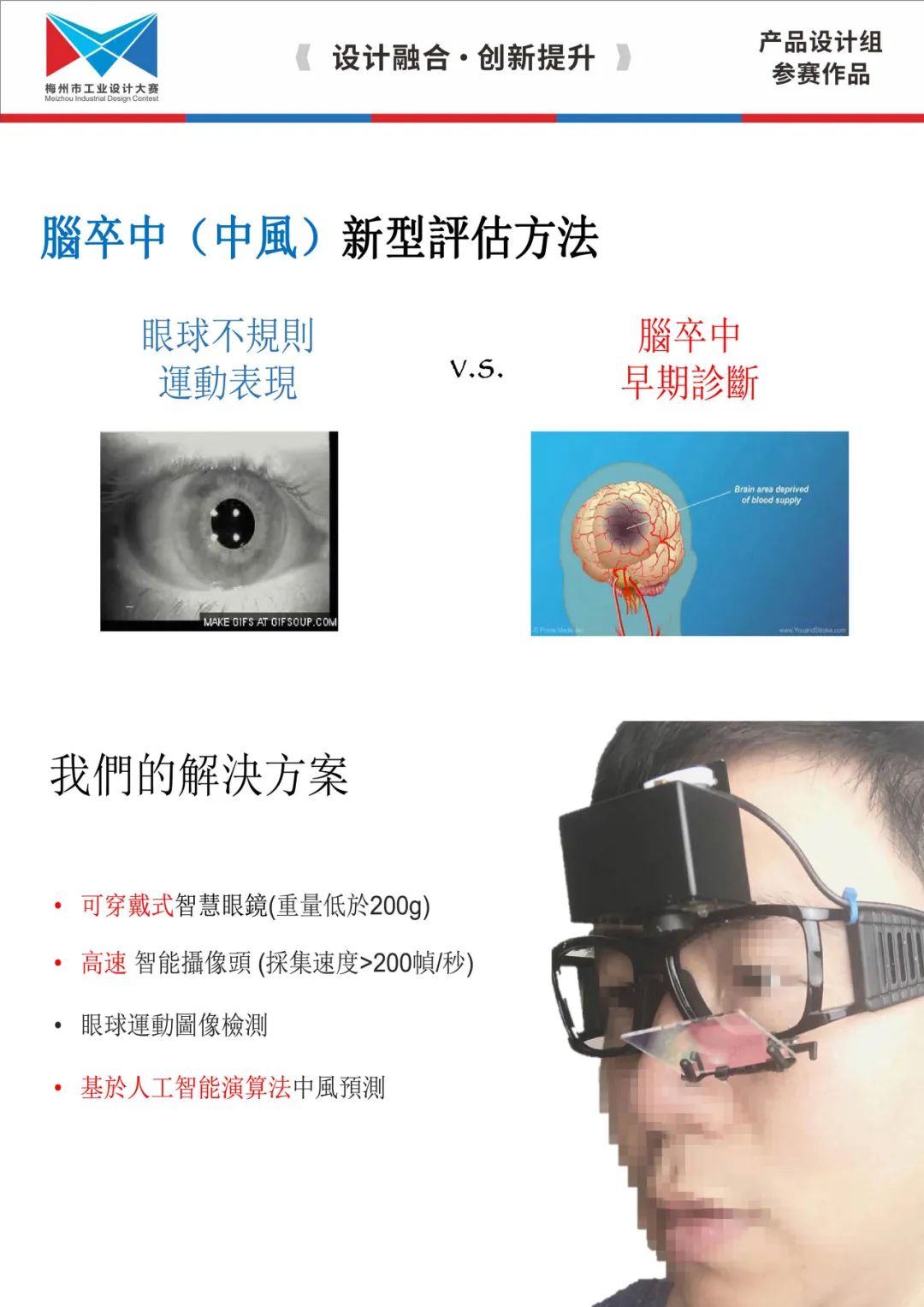 彬,沈工主创设计师:邓彩文中风筛查智慧眼镜银奖兴宁市技工学校朱晟民