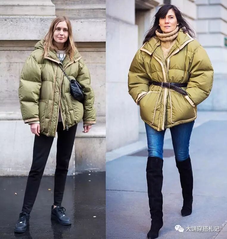 法国版《VOGUE》主编Emmanuelle Alt已到了冬天就爱这么穿~除了腿要显瘦，还要用腰带加持。