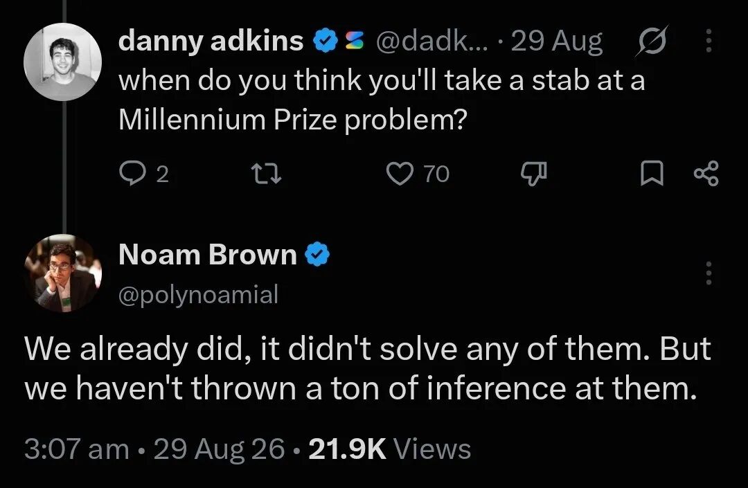 Noam Brown 8 月 29 日的回答