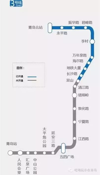 起始站:青岛北站——青岛站 换乘站:青岛站——换乘1号线 人民大会堂