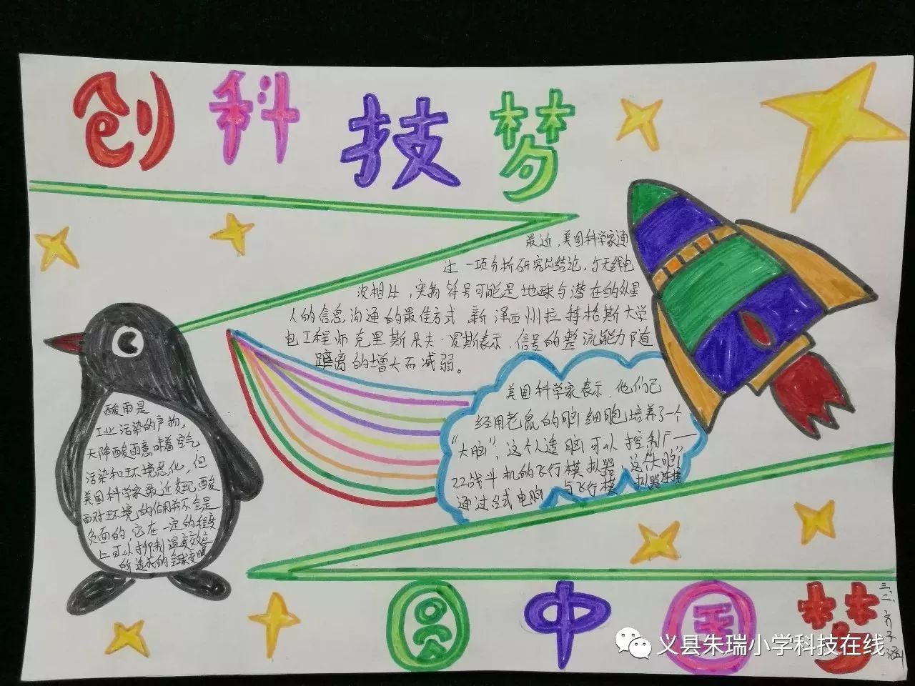 在班级上交的400余幅科普画报中,精选并制作了 "朱瑞小学百幅科普画报