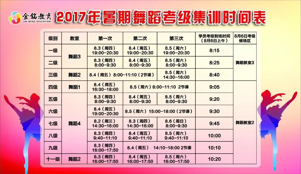 金铭教育2017年舞蹈考级集训时间通知