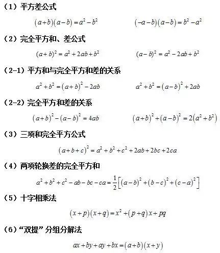 2020初中数学中的整式恒等变形公式大全