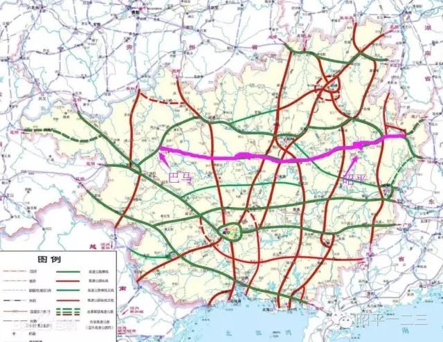 贺巴高速公路呈东西走向,自东向西横贯广西中部,根据广西高速公路网