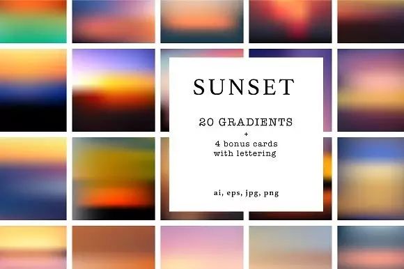 4,20款日落色彩背景图片色卡    sunset gradients     bonus card