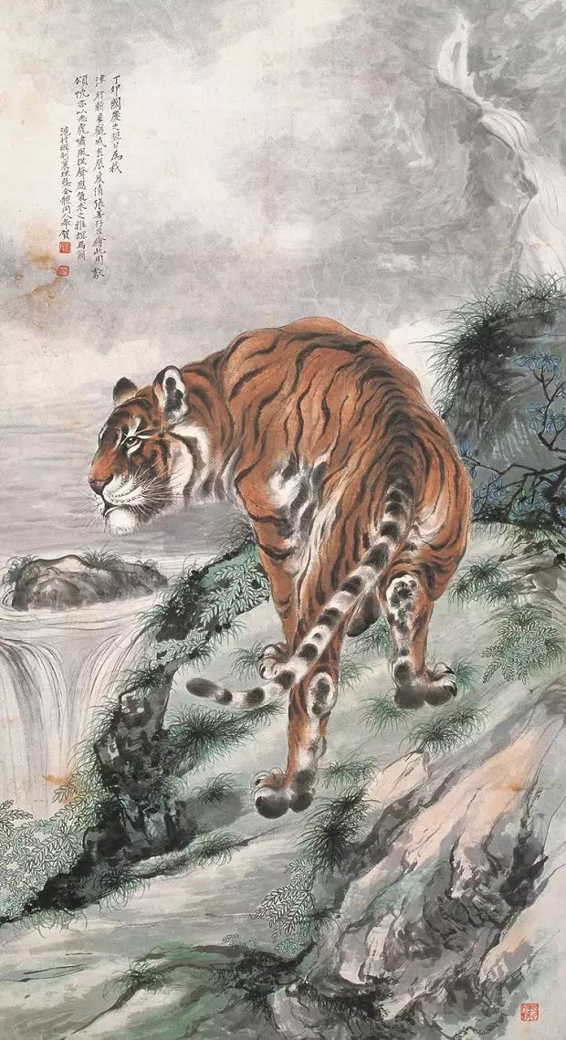 (虎痴张善孖)老虎画,栩栩如生-来自微信公众号老-wx.