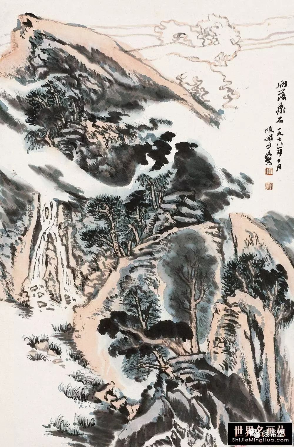 山水画大师陆俨少作画视频很好很强大