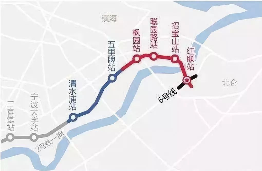 起自一期工程终点清水浦站,向东南方向串联了临江片区和镇海老城区