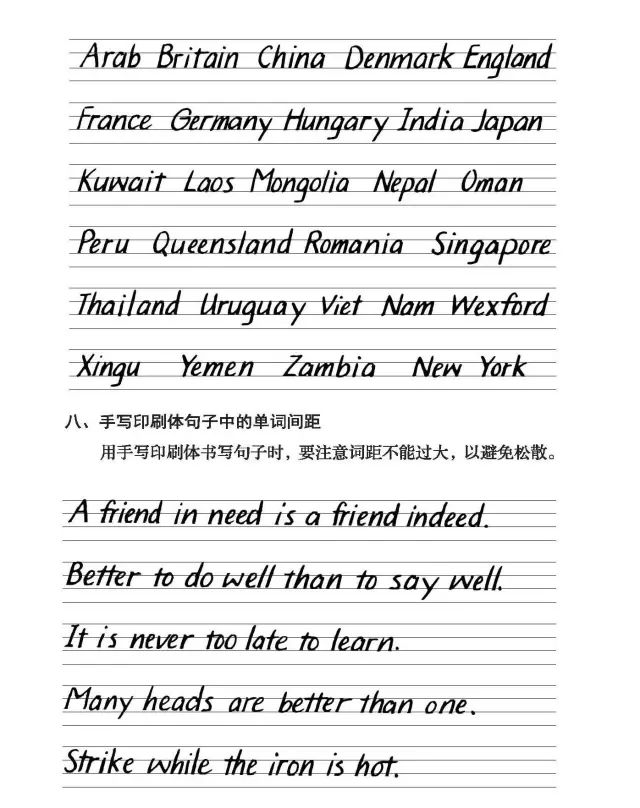 常用英文书法简介 应按照字母的笔顺和字母在三格中应占的位置书写