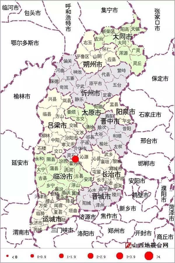 山西临汾市霍州市3.4级地震市县分布图