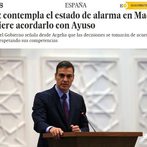 【欧浪网】卫生部可能在策划！首相表示不排除对马德里启用警报状态