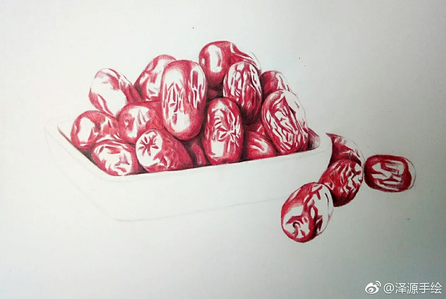 彩铅教程 | 画一碟红枣