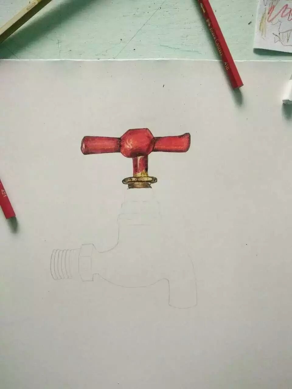彩铅达人绘掌间树画室李杰的水龙头手绘步骤