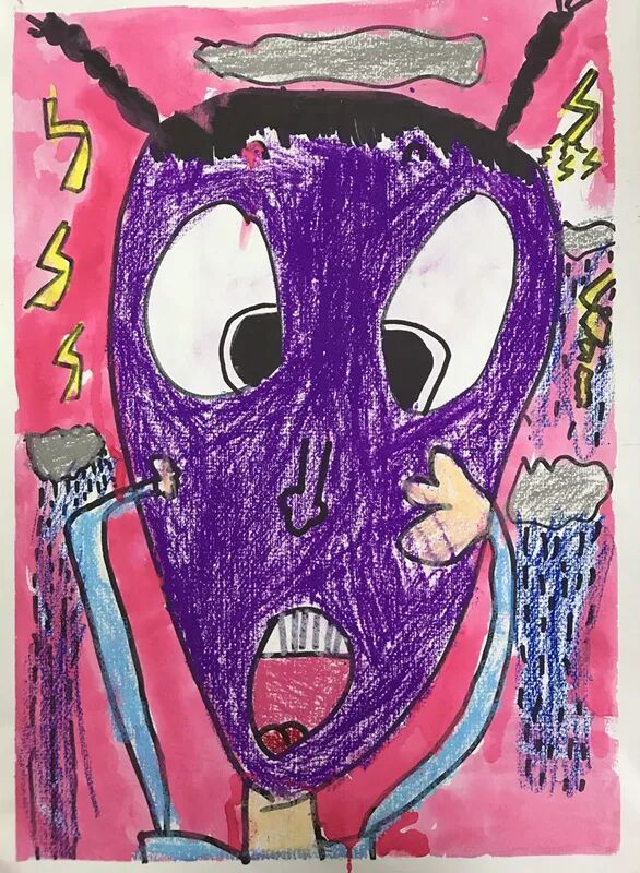 紫色的脸-罗美琳画作-宝贝计画少儿美术