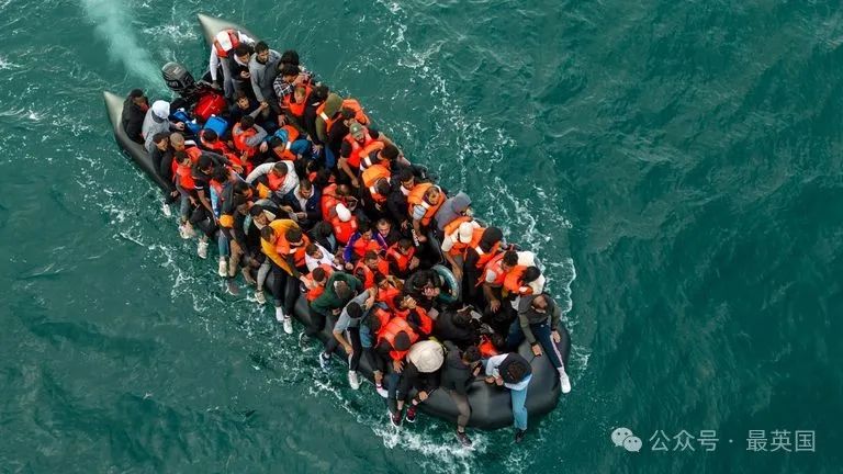 A small inflatable dinghy crossing the English Channel from France to England in August 2024. Pic: Reuters