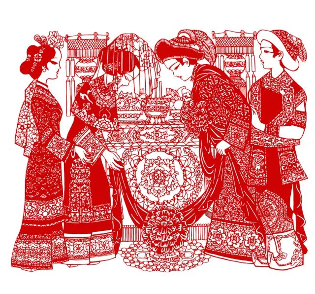 海伦文化馆 满族婚俗图《拜天地》 海伦剪纸