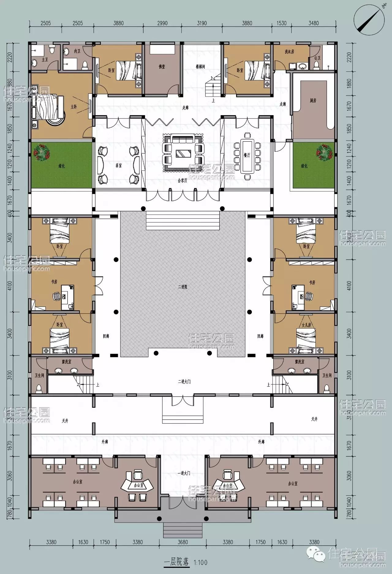 平面布局图 说明:这套四合宅院,用空间定义着合院气质,用布局体现着