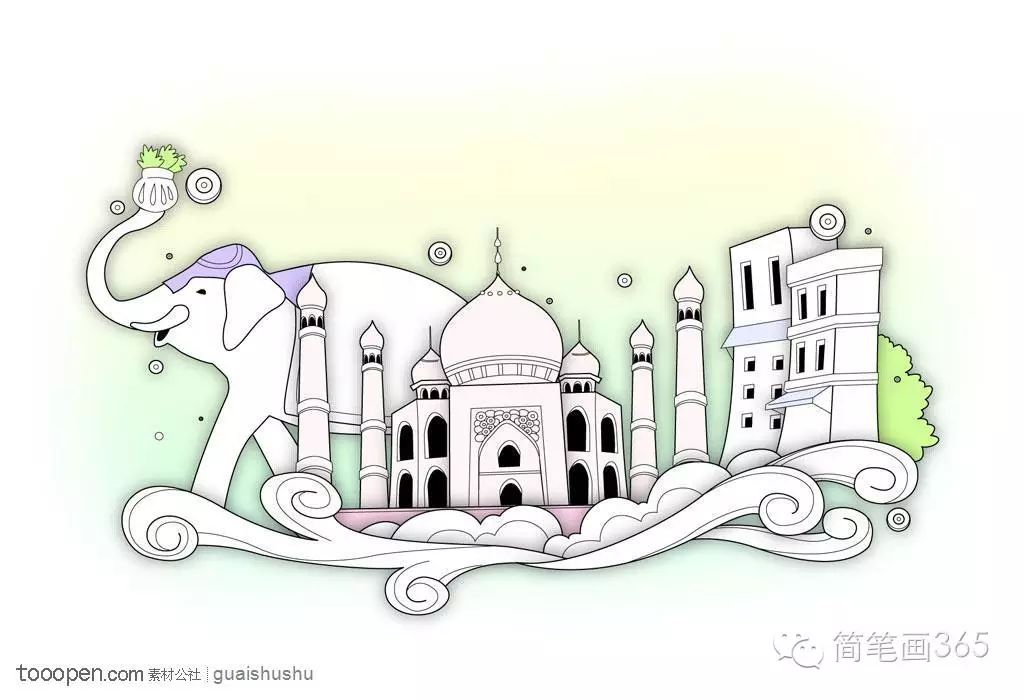 简笔画印度大象泰姬陵