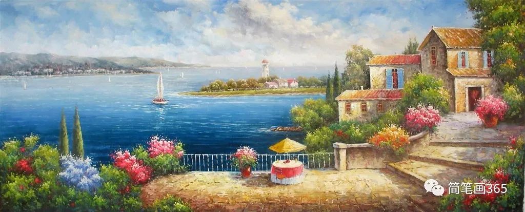 地中海 风景手绘油画