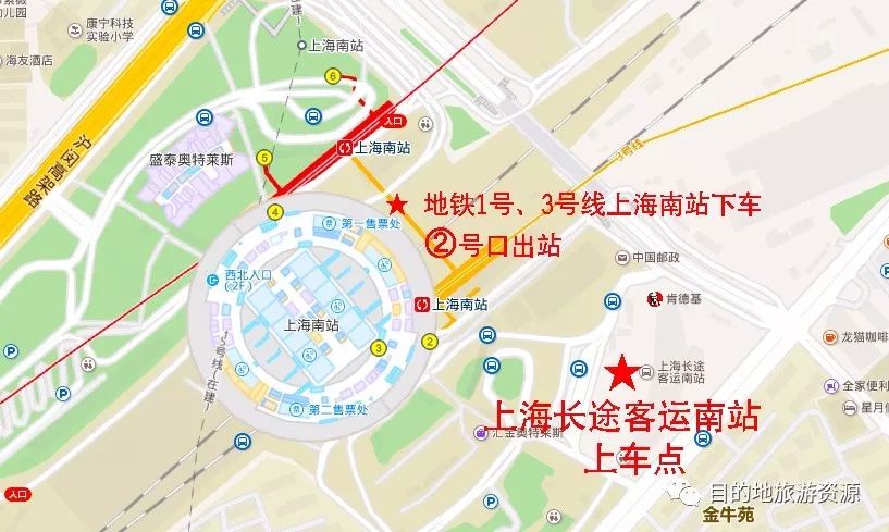 地铁线路:地铁1号,3号线上海南站,3号线2号口出站步行400米抵达,1号线