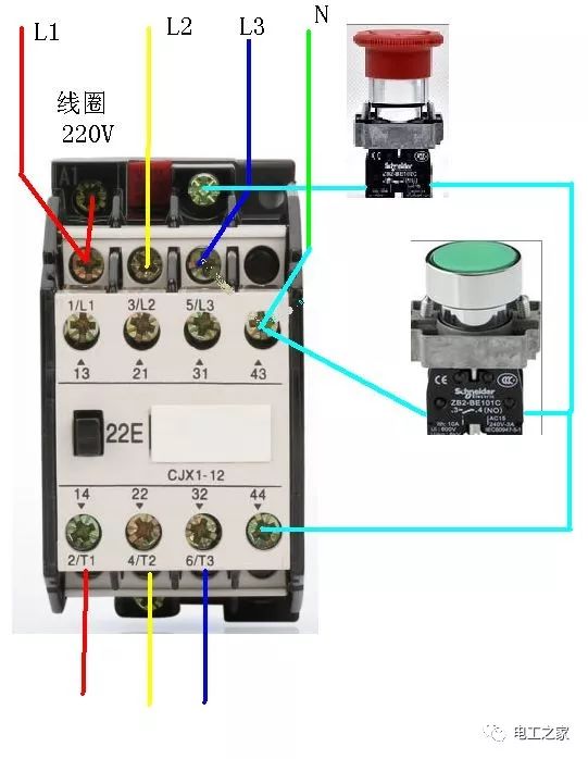 380v交流接触器的实物接线图