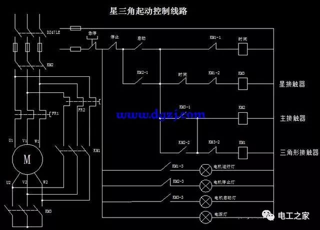 三角降压启动控制图,适用于起动带比较大的负载,一般建议15kw以上电机