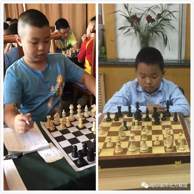 29界全国协作区棋类比赛(哈尔滨)中,参加男子12岁组的鲍蒽茁与袁世淇