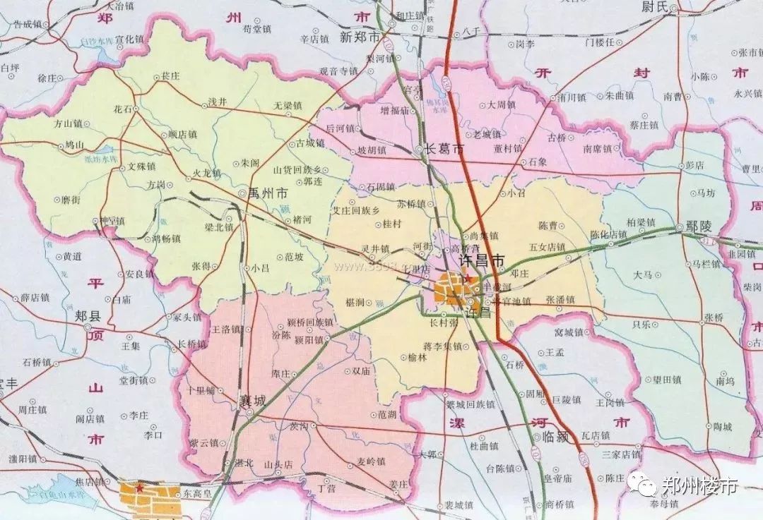 36平方公里,下辖长葛市,禹州市,襄城县,鄢陵县,建安区,魏都区二市二县