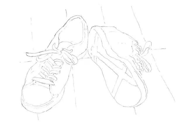 绘制线条,明确呈现出运动鞋的外形.绘制鞋带和鞋上的色调.