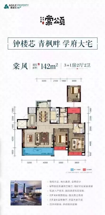 雅居乐路劲棠颂丨四开间宽景洋房72米超大尺度横厅