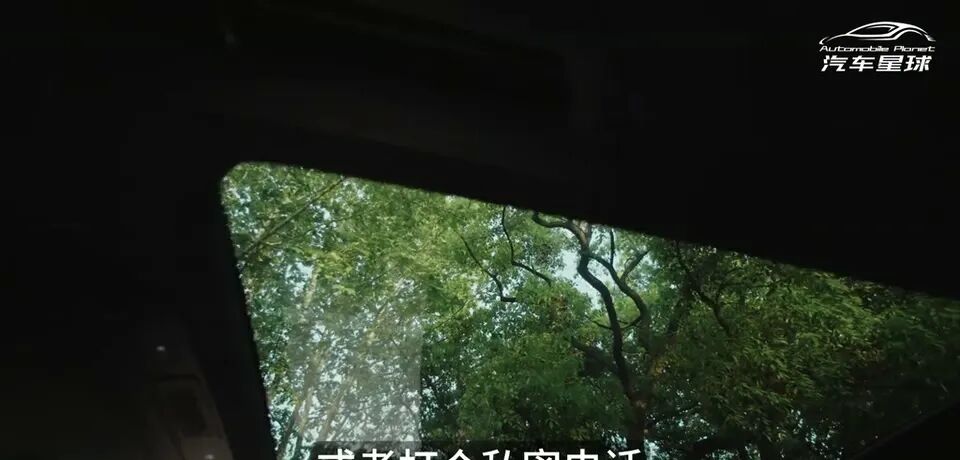 极氪009天窗视角，车外绿树。