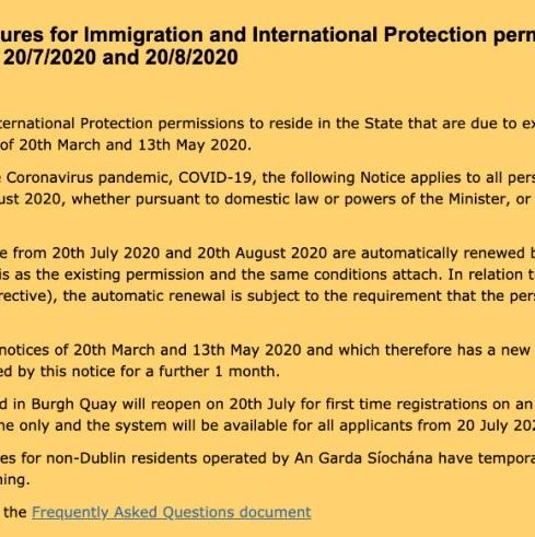 爱尔兰移民局发布自动续签公告