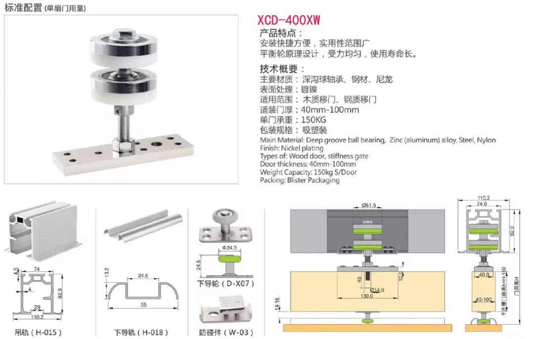 移门滑轮系列及安装图示