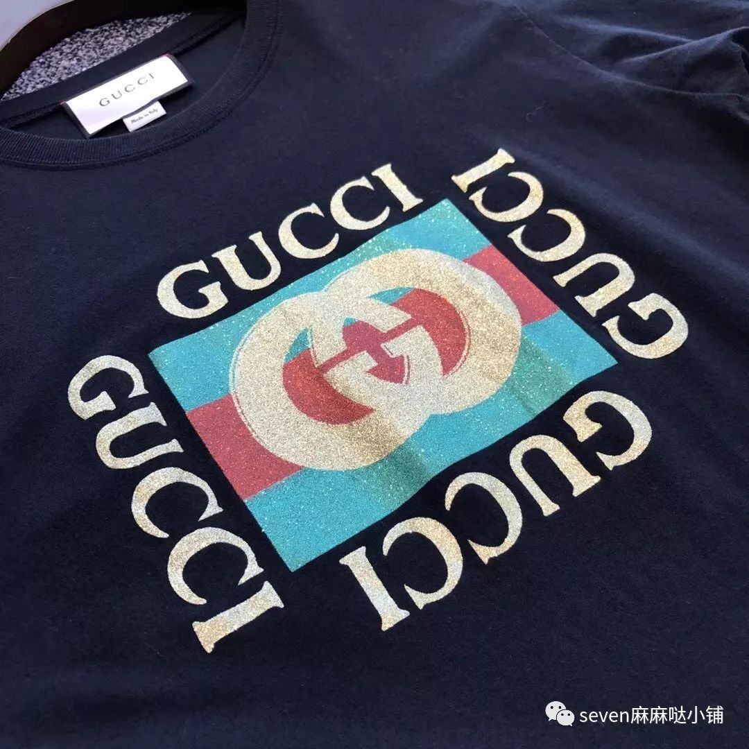 gucci 古驰 闪光gucci logo印花短袖t恤【广州男装批发联盟】